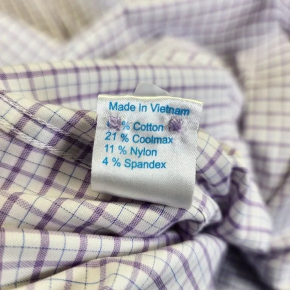Twillory Performance Shirt Men‎ 16.5 34-35 Trim Fit Lilac Plaid Long Sleeve - Picture 5 of 7